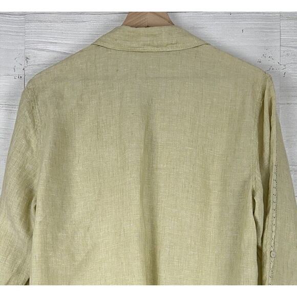 Kate Hill 100% Linen Shirt Women XL Button Up Pistachio Green Long Sleeve Top - Picture 7 of 12